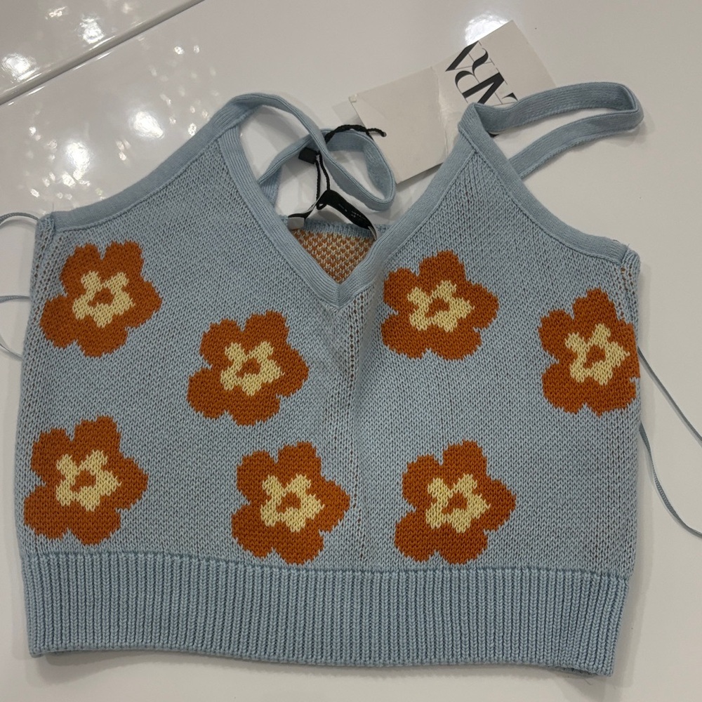 Zara Blue and Orange Floral Crop Top